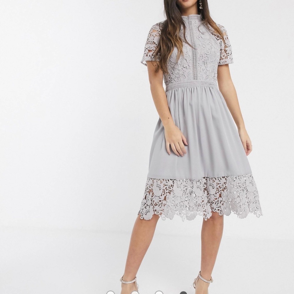 NWT Chi Chi London / ASOS Grey Lace Midi Dress